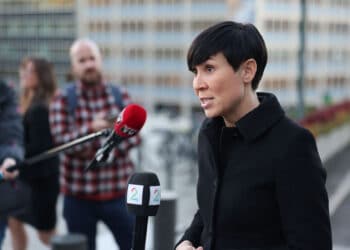 Norwegian Foreign Minister Ine Eriksen Soreide talks to the media outside the Ministry of Foreign Affairs about the Norwegian Government believing that Russia is behind a cyber attack on the Norwegian Parliament, in Oslo, on October 13, 2020. - A cyber attack was detected in August 2020, when Norway announced hackers had attacked the parliament's email system, gaining access to some lawmakers' messages. (Photo by Orn E. BORGEN / NTB / AFP) / Norway OUT (Photo by ORN E. BORGEN/NTB/AFP via Getty Images)