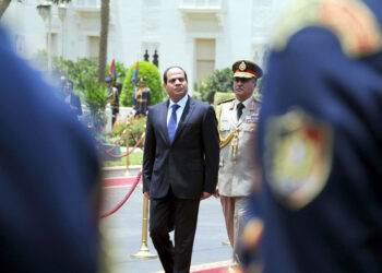 CAIRO, EGYPT - JUNE 8: Egypt's new President Abdel-Fattah al-Sisi reviews the honor guard during the handover ceremony in front of the Ittihadiya presidential palace in eastern Cairo, Egypt on June 8, 2014. Al-Sisi, Egypt's former defense minister, was sworn in by the Supreme Constitutional Court as the country's new president after winning last month's presidential poll. (Egyptian Presidency/Pool/Anadolu Agency/Getty Images)