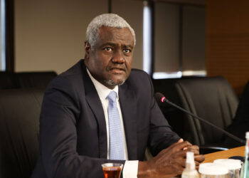 ANKARA, TURKEY - OCTOBER 01: Chairperson of the African Union Commission, Moussa Faki Mahamat attends a signing ceremony of Development Cooperation Agreement between the African Union Commission and TIKA in Ankara, Turkey on October 01, 2021. (Photo by Fatih Kurt/Anadolu Agency via Getty Images)