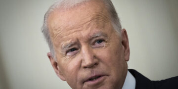 WASHINGTON, DC - JANUARY 26: U.S. President Joe Biden speaks during a meeting with private sector CEOs in the State Dining Room of the White House on January 26, 2022 in Washington, DC. Chief executives from the automotive and technology sectors were involved in the meeting to discuss the administrations $1.75 trillion Build Back Better spending legislation. (Photo by Drew Angerer/Getty Images)