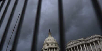 WASHINGTON, DC - SEPTEMBER 22: Storm clouds gather near the U.S. Capitol on Wednesday afternoon September 22, 2021 in Washington, DC. Senate Minority Leader McConnell (R-KY) and other Senate Republicans said that they will not vote to pass a continuing resolution to fund the government that would include an increase to the debt ceiling. (Photo by Drew Angerer/Getty Images)