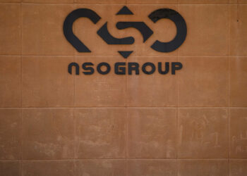 SAPIR, ISRAEL - NOVEMBER 11:  The logo of Israeli cyber company NSO Group seen at one of its branches in the Arava Desert on November 11, 2021 in Sapir, Israel. The company, which makes the spyware Pegasus, is being sued in the United States by WhatsApp, which alleges that NSO Group's spyware was used to hack 1,400 users of the popular messaging app. An US appeals court ruled this week that NSO Group is not protected under sovereign immunity laws.  (Photo by Amir Levy/Getty Images)