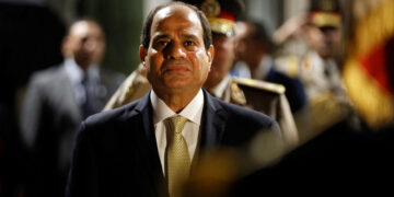 Egyptian President Abdel-Fattah al-Sisi reviews an honour guard of troops prior to a meeting with with French Defence Minister Florence Parly at The Defence Ministry in Paris on October 23, 2017. - Egyptian President Abdel-Fattah el-Sissi is starting a three-day visit to France, during which human rights, along with economic and military cooperation are expected to be discussed. (Photo by Thibault Camus / POOL / AFP) (Photo by THIBAULT CAMUS/POOL/AFP via Getty Images)