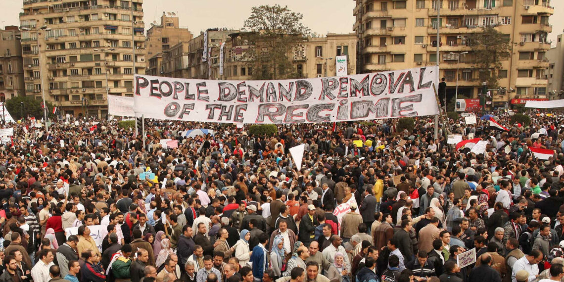 on February 1, 2011 in Cairo, Egypt. The Egyptian army has said it will not fire on protestors as they gather in large numbers in central Cairo.