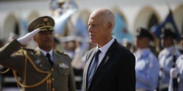 TUNIS, TUNISIA - OCTOBER 23: Tunisia's new President Kais Saied is welcomed with a military ceremony at the presidential palace in the eastern suburb of Carthage, Tunis, Tunisia on October 23, 2019 after taking oath at the parliament. Independent candidate Kais Saied was on Monday declared the winner of Tunisias presidential election. (Photo by Nacer Talel/Anadolu Agency via Getty Images)