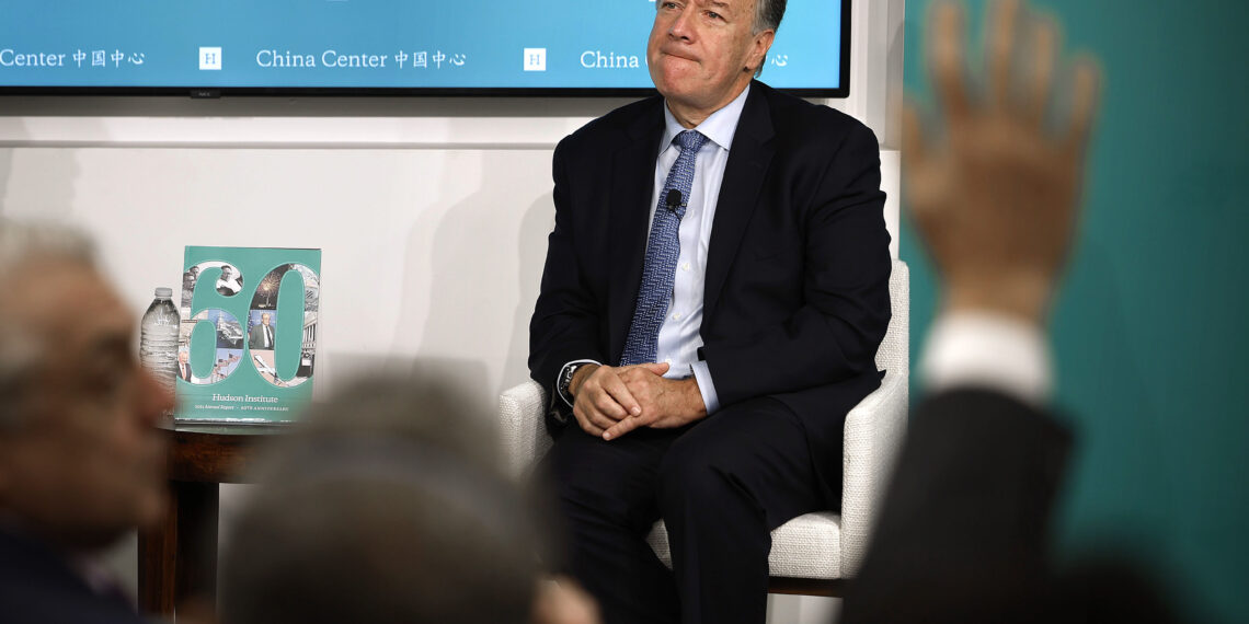 WASHINGTON, DC - OCTOBER 11: Former Secretary of State Mike Pompeo joins an event about "the growing Chinese threat in the Arctic region" at the Hudson Institute on October 11, 2022 in Washington, DC. A distinguished fellow at Hudson, Pompeo described China, Russia and Iran's efforts in the Arctic as a "grand conspiracy" and said the United States must stop it as a matter of national security. In 2021, following his time in the administration of former President Donald Trump,  Pompeo was sanctioned by China and is prohibited from traveling to the communist country. (Photo by Chip Somodevilla/Getty Images)