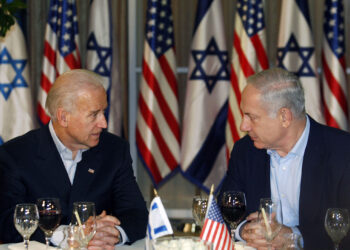 JERUSALEM, ISRAEL - MARCH 09:  U.S. Vice President Joe Biden (L) sits with Israel's Prime Minister Benjamin Netanyahu before a dinner at the Prime Minister's residence March 9, 2010 in Jerusalem, Israel. Biden, visiting Israel as part of U.S.-led efforts to restart Middle East peace talks, on Tuesday condemned Israel's plans for 1,600 new homes in an area of the occupied West Bank it has annexed to Jerusalem.  (Photo by Baz Ratner-Pool/Getty Images)