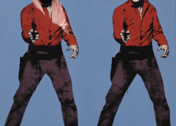 Saudi Arabia's Crown Prince Mohammed bin Salman in the style of Andy Warhol's Elvis Presley (image Valentina Di Liscia/Hyperallergic)