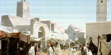 A mosque in the principal street, Kairwan, Tunisia]
ca. 1899].