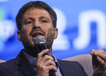 05 September 2019, Israel, Tel Aviv: Bezalel Smotrich, Israeli Minister of Transport and member of the Knesset for the Union of the Right-Wing Parties, speaks at the Channel 12 News Conference in Tel Aviv. Photo: Ilia Yefimovich/dpa (Photo by Ilia Yefimovich/picture alliance via Getty Images)