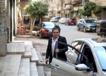 Italian-Egyptian researcher Patrick Zaki arrives at a courthouse in Egypt's northern Nile delta city of Mansoura for a trial hearing on June 21, 2022. (Photo by Mohamed EL-RAAI / AFP) (Photo by MOHAMED EL-RAAI/AFP via Getty Images)