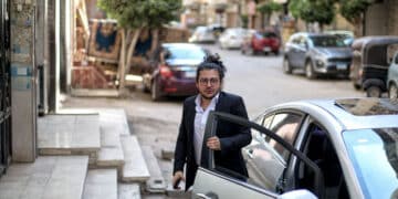 Italian-Egyptian researcher Patrick Zaki arrives at a courthouse in Egypt's northern Nile delta city of Mansoura for a trial hearing on June 21, 2022. (Photo by Mohamed EL-RAAI / AFP) (Photo by MOHAMED EL-RAAI/AFP via Getty Images)