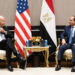 Egyptian President Abdel Fattah El-Sisi and his US counterpart Joe Biden hold a meeting on the sidelines of the COP27 summit, in Egypt's Red Sea resort city of Sharm el-Sheikh, on November 11, 2022. - Biden arrived at UN climate talks in Egypt today, armed with major domestic achievements against global warming but under pressure to do more for countries reeling from natural disasters (Photo by SAUL LOEB / AFP) (Photo by SAUL LOEB/AFP via Getty Images)