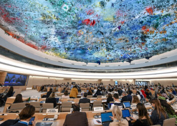 A general view during a panel on Childrens Rights and the Digital Environment to mark the annual Day of the Child, at the 52nd UN Human Rights Council in Geneva, on March 10, 2023. - Children from around the world took the floor at the UN Human Rights Council to demand universal internet access, and protection for minors in digital environments. (Photo by Fabrice COFFRINI / AFP) (Photo by FABRICE COFFRINI/AFP via Getty Images)
