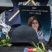 LONDON, ENGLAND - MAY 12: Tributes are paid to murdered Palestinian journalist Shireen Abu Akleh at a protest and vigil at BBC Broadcasting House on May 12, 2022 in London, England. (Photo by Guy Smallman/Getty Images)