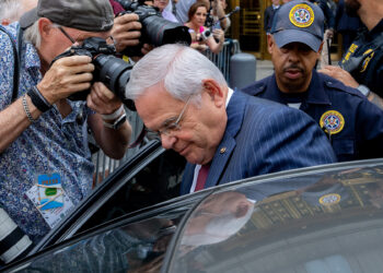 NEW YORK, NEW YORK - JULY 16: U.S. Sen. Bob Menendez (D-NJ) exits Manhattan federal court on July 16, 2024 in New York City. Menendez and his wife Nadine are accused of taking bribes of gold bars, a luxury car, and cash in exchange for using Menendez's position to help the government of Egypt and other corrupt acts according to an indictment from the Southern District of New York. The jury found Menendez guilty on all counts. (Photo by Adam Gray/Getty Images)