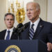 WASHINGTON, DC - OCTOBER 7: President Joe Biden speaks on the terrorist attacks in Israel alongside Secretary of State Antony Blinken from the State Dining Room at the White House on October 7, 2023 in Washington, DC. The White House has said that senior national security officials have briefed the President on the attacks on Israel that were carried out by Hamas overnight and White House officials remain in close contact with their counterparts in Israel. (Photo by Samuel Corum/Getty Images)