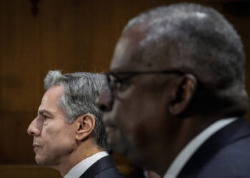 WASHINGTON, DC - OCTOBER 31: (L-R) U.S. Secretary of State Antony Blinken and U.S. Secretary of Defense Lloyd Austin testify during a Senate Appropriations Committee hearing on Capitol Hill October 31, 2023 in Washington, DC. Blinken and Austin both testified at the hearing on budget requests, which includes aid money for Israel and Ukraine. (Photo by Drew Angerer/Getty Images)