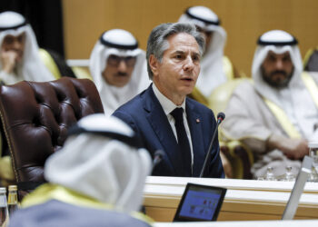 TOPSHOT - US Secretary of State Antony Blinken attends a Joint Ministerial Meeting of the Gulf Cooperation Council (GCC)-US Strategic Partnership discussing the humanitarian situation in Gaza, at the Gulf Cooperation Council (GCC) Secretariat in Riyadh on April 29, 2024. (Photo by EVELYN HOCKSTEIN / POOL / AFP) (Photo by EVELYN HOCKSTEIN/POOL/AFP via Getty Images)