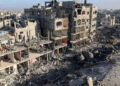 A general view shows destroyed building and the rubble of the al-Faruq mosque on February 22, 2024, following an overnight Israeli air strike in Rafah refugee camp in the southern Gaza Strip, amid continuing battles between Israel and the Palestinian militant group Hamas. (Photo by SAID KHATIB / AFP)