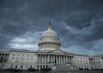 WASHINGTON, DC - JULY 25: Thunderstorm clouds roll over the U.S. Capitol on July 25, 2022 in Washington, DC. The storms prevented many members of Congress from returning to the capital on Monday, forcing the Senate to postpone a procedural vote on the so-called CHIPS+ Act, which would give $39 billion to subsidize the construction of semiconductor factories in the U.S. and $11 billion for research and development initiatives into microprocessor innovation. (Photo by Chip Somodevilla/Getty Images)