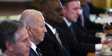 WASHINGTON, DC - MARCH 12: U.S. President Joe Biden speaks during a meeting with Polish President Andrzej Duda and Prime Minister Donald Tusk in the East Room of the White House on March 12, 2024 in Washington, DC. The leaders spoke on European security and reaffirmed military cooperation as Russia's war against Ukraine continues. Biden was seated next to Secretary of State Antony Blinken and Defense Secretary Lloyd Austin. (Photo by Kevin Dietsch/Getty Images)