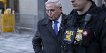 NEW YORK, UNITED STATES - JANUARY 29: Former U.S. senator Bob Menendez leaves Manhattan Federal Court after his sentencing in bribery conviction in New York, United States on January 29, 2025. Former US Senator Bob Menendez was sentenced to 11 years in federal prison on bribery, extortion and corruption charges (Photo by Mostafa Bassim/Anadolu via Getty Images)