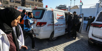KHAN YUNIS, GAZA - FEBRUARY 05: Health workers are finalizing their preparations as a group of patients and injured people at the Medical Rehabilitation Hospital are preparing to leave for evacuation via the Rafah Border Crossing in Khan Yunis, Gaza on February 05, 2026. (Photo by Abed Rahim Khatib/Anadolu via Getty Images)