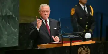 Jordan's King Abdullah II addresses the 81st United Nations General Assembly at UN headquarters in New York on September 22, 2026. (Photo by ANGELA WEISS / AFP via Getty Images)